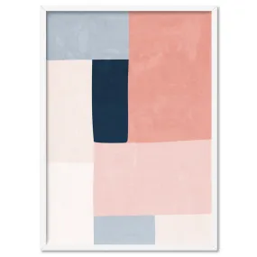 Abstract Blocks | Indigo & Blush II - Art Print