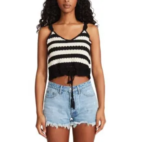 BB DAKOTA Ladies Black & Cream Knit Striped Canary Island Crop Top, NWT!