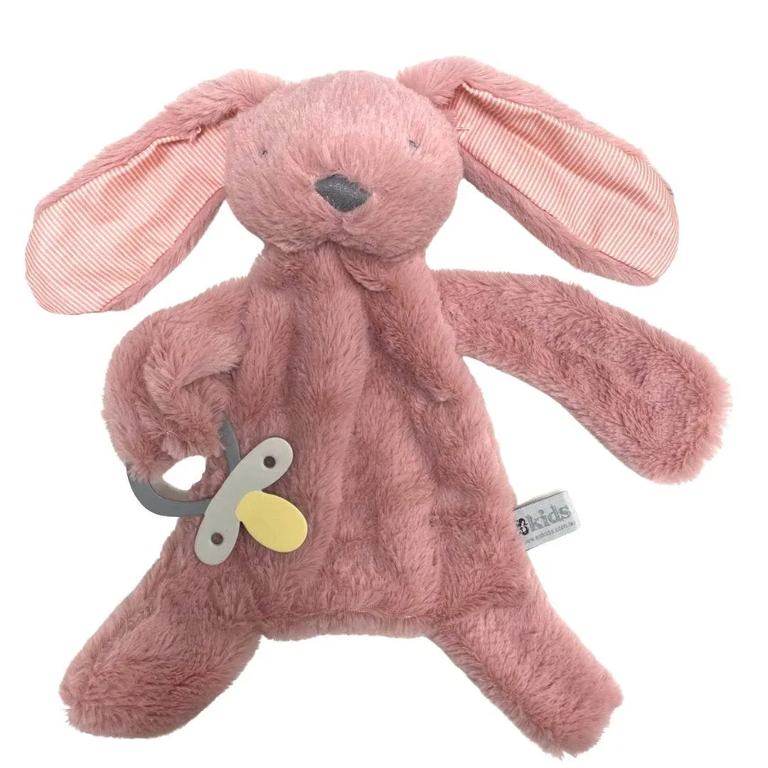 Bunny Comforter with Dummy Holder - Blush with Stripe ears - 30cm