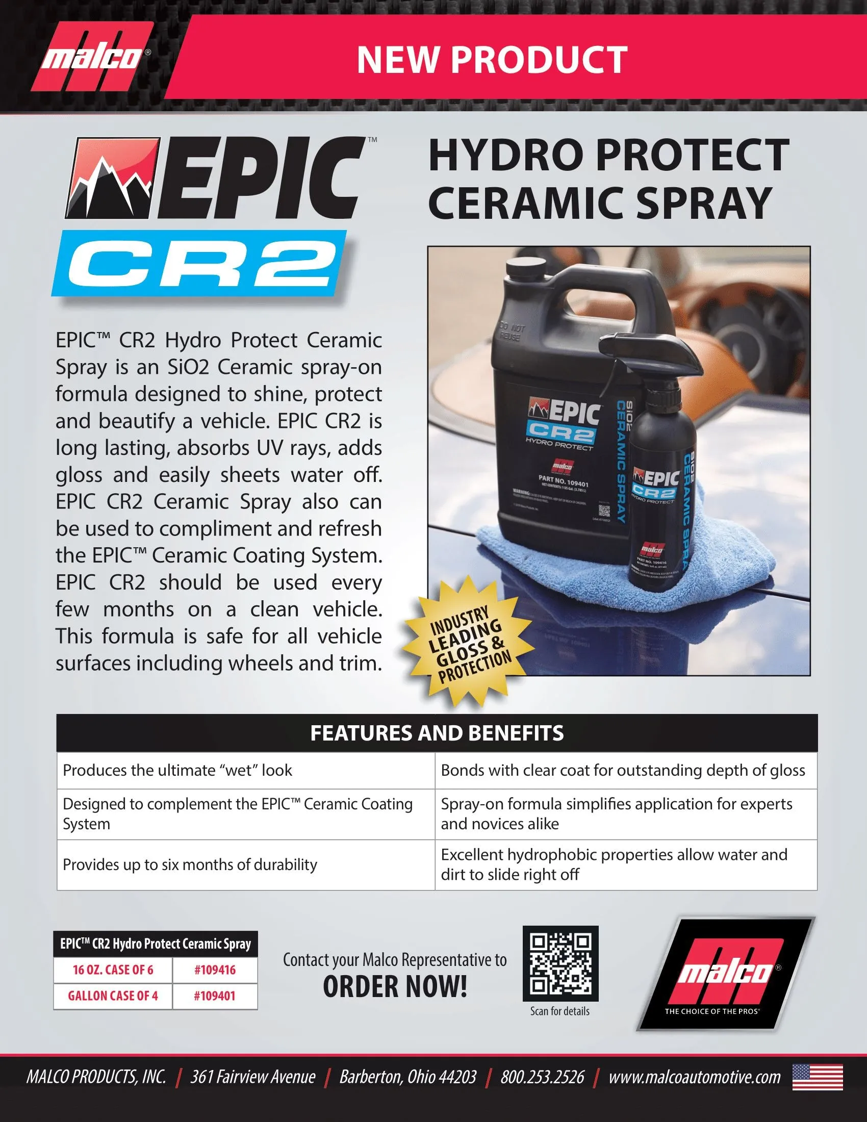 MALCO EPIC® CR2 HYDRO PROTECT CERAMIC SPRAY