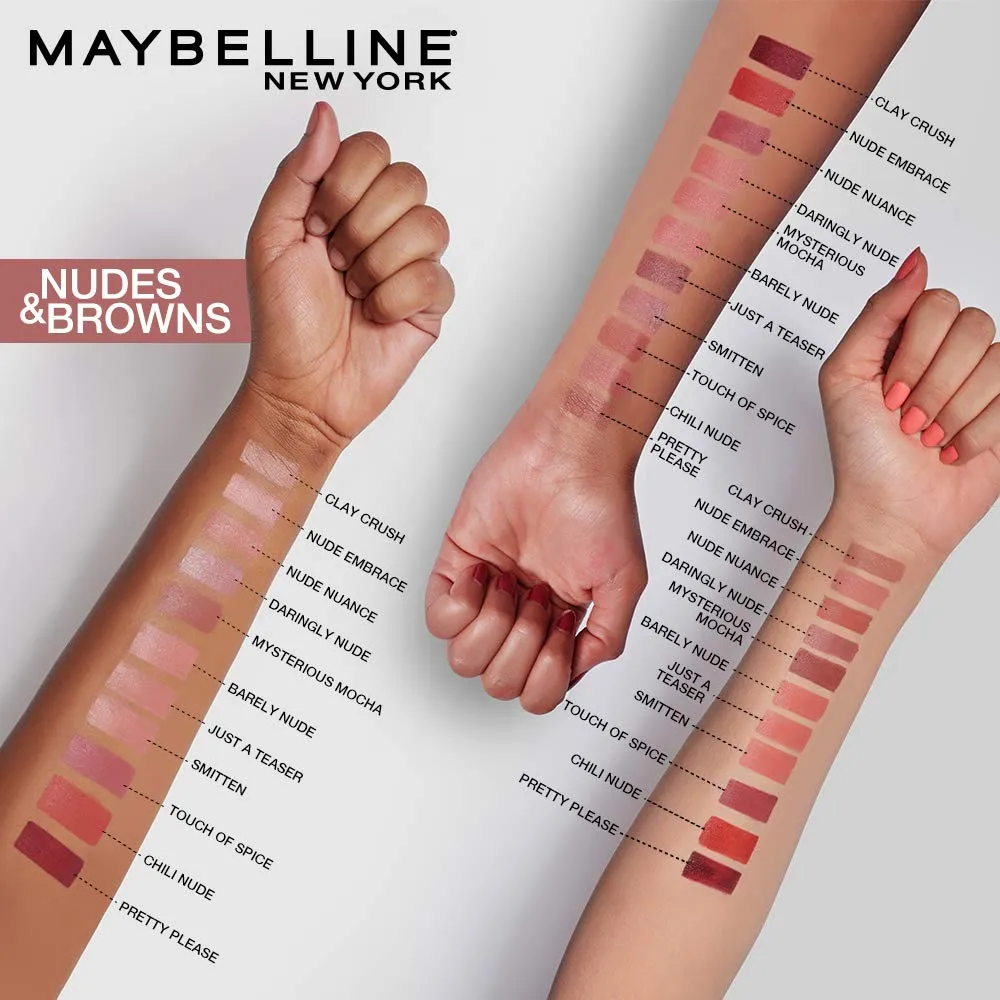 Maybelline Color Sensational Lipstick, Lip Makeup, Matte Finish, Hydrating Lipstick, Nude, Pink, Red, Plum Lip Color, Nude Embrace, 0.15 oz; (Packaging May Vary)