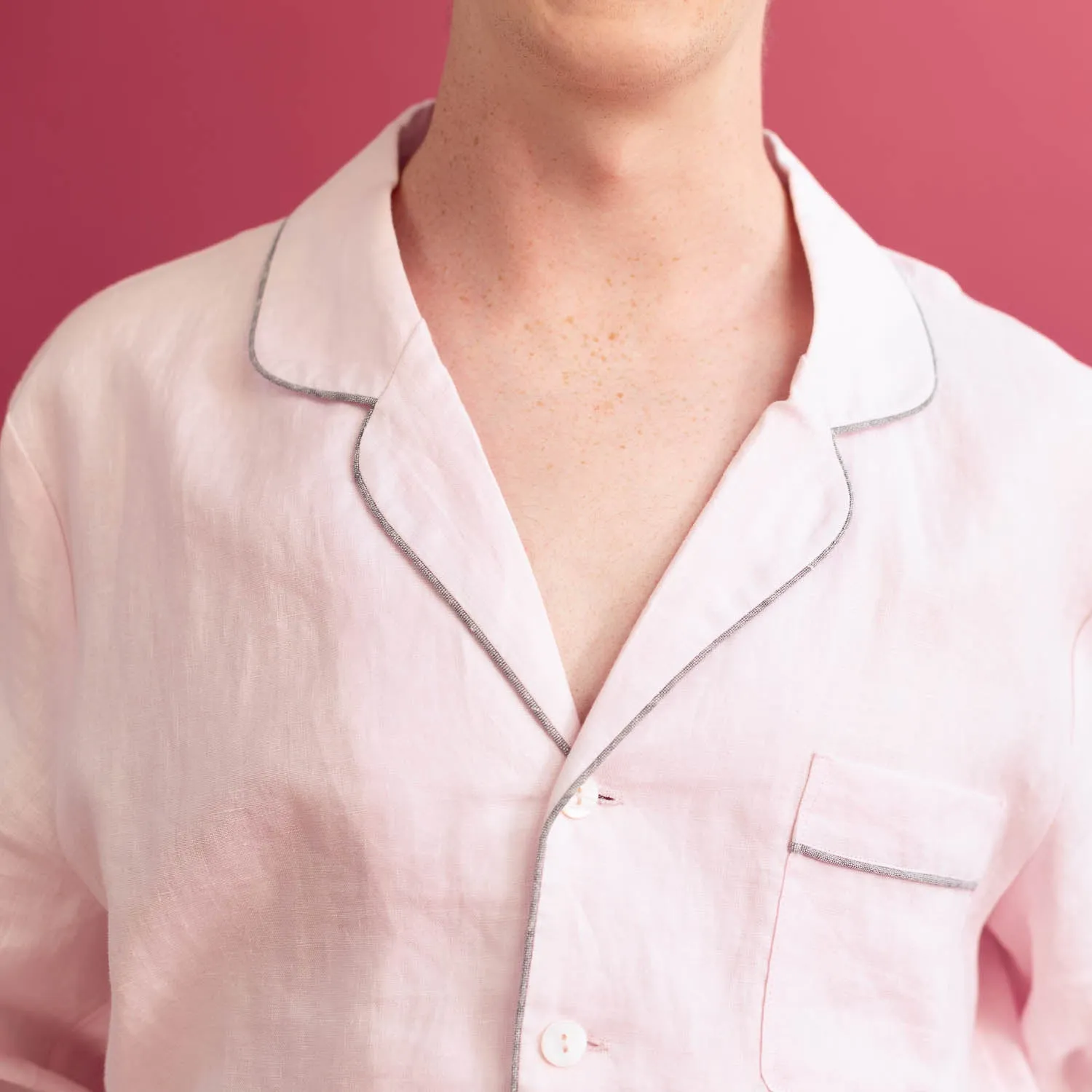 Men's Blush Pink Linen Pajama Shirt (Top Only)