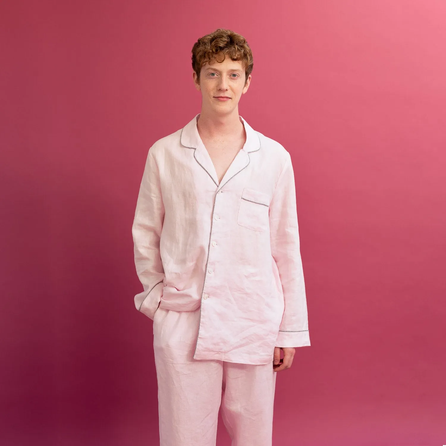 Men's Blush Pink Linen Pajama Shirt (Top Only)