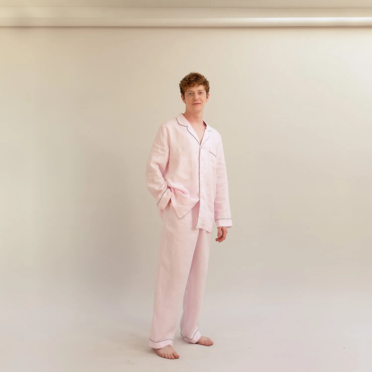 Men's Blush Pink Linen Pajama Shirt (Top Only)
