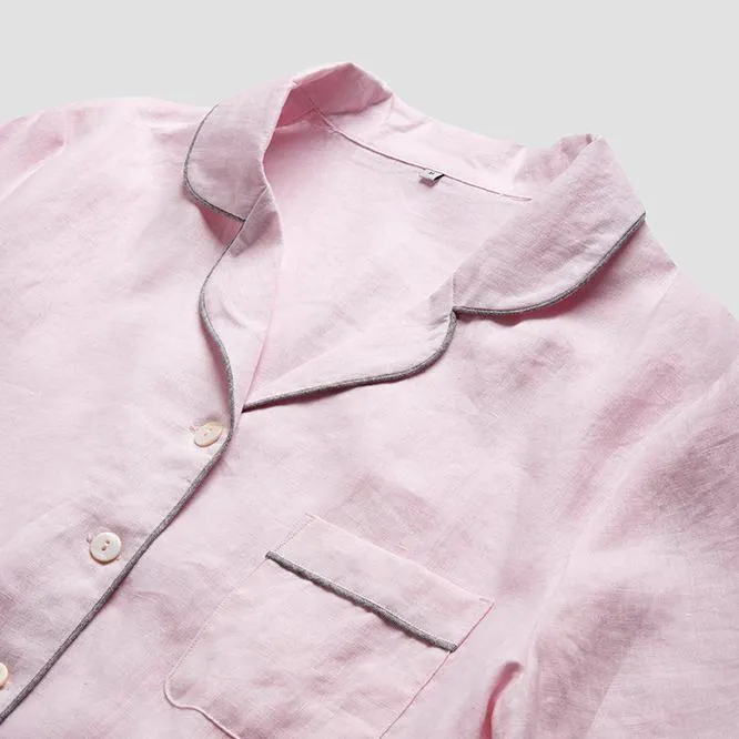 Men's Blush Pink Linen Pajama Shirt (Top Only)
