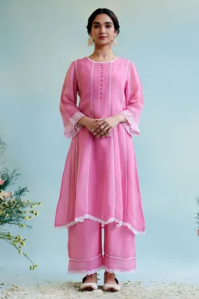 Pink Lace Embellished Kurat Set